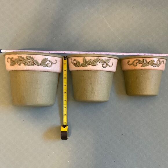 Flower pot Wall planter/pockets Sage green set of 3; - Picture 2 of 8
